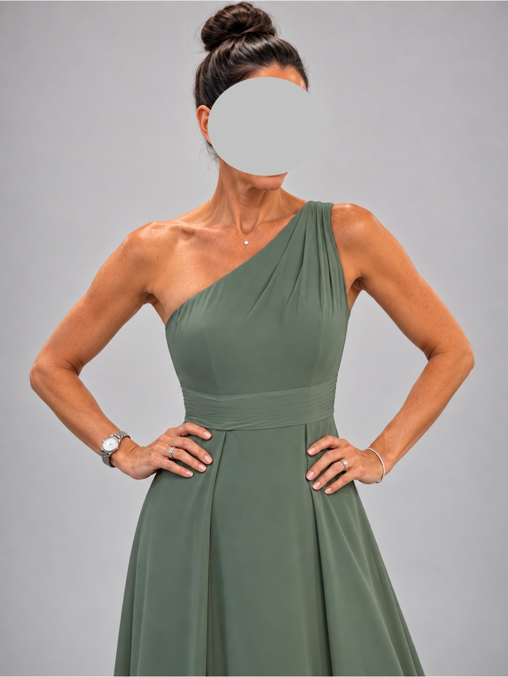 One-Shoulder Olive Green A-Line Dress